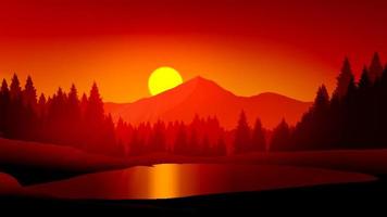 skön solnedgång på berg sjö foto