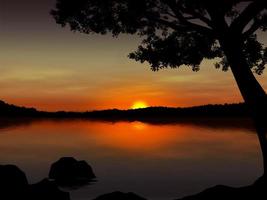 dramatisk solnedgång i en sjö. foto
