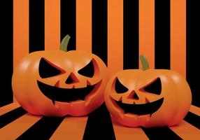 3d framställa pumpa leende ansikte jack-o-lyktor två huvud på svart och orange mönster bakgrund, design för affisch halloween bakgrund färgrik. illustration tolkning design 3d. foto