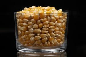majs popcorn i genomskinlig skål foto