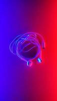 hörlurar, hörlurstyp vit färg och molnsymbol gjord av kabel isolerad på blå och röd gradientbakgrund, med kopieringsutrymme foto
