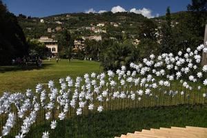 genua, Italien - april 27 2017 - euroflora lämna tillbaka till genua i de unik scenario av de nervi parker foto