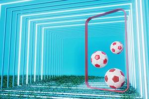 fotboll bollar objekt, sport boll design, fotboll element begrepp, 3d illustration, abstrakt fotboll teknologi, smartphone mobil skärm, grön gräs fält, uppkopplad sport leva, kasino sport företag foto