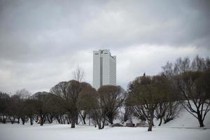 visningar av stad i vinter- i molnig väder. detaljer av stad liv i kall väder. foto