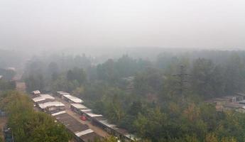 smog under stad parkera i sommar dag foto