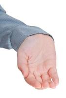 främre se av kupad handflatan hand gest foto