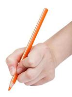 hand skrivningar förbi orange penna isolerat foto