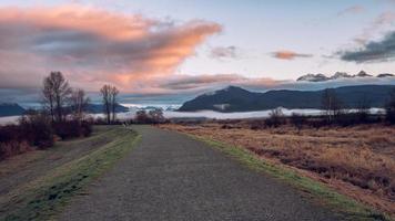 väg i park med berg i bakgrunden foto