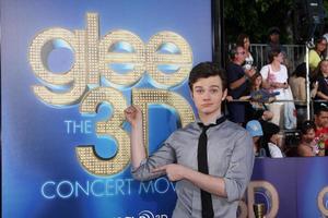 los angeles, aug 6 - Chris colfer anländer på de glädje de 3d konsert film på regency by teater på augusti 6, 2011 i Westwood, ca foto