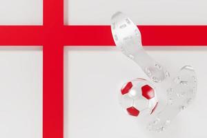 fotboll bollar objekt, sport boll design, fotboll element begrepp, 3d illustration, abstrakt fotboll teknologi, röd och vit design bakgrund, uppkopplad sport leva, England Storbritannien flagga, realistisk 3d foto