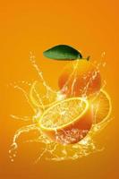 färsk skivad apelsin på en orange bakgrund foto