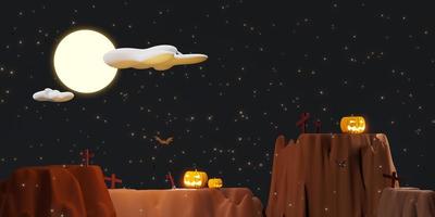 halloween bakgrund pumpa i de himmel och full måne 3d illustration foto