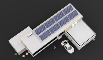 laddare elektrisk carin de byggnad hus tak och sol- paneler smart Hem sol- solceller 3d illustration foto