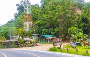 sakhu phuket thailand 2018 landskap stadsbild panorama vägar bilar byggnader skog natur phuket thailand. foto