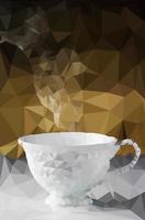 polygonal kopp kaffe med ett fat och ånga. foto