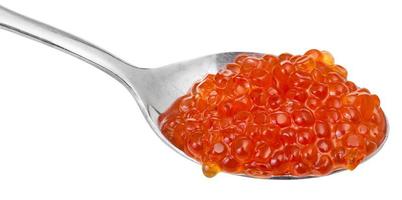 röd kaviar av sockeye lax fisk på sked foto