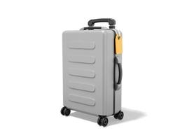 resa bagage. realistisk grå resväska isolerat på vit bakgrund. 3d tolkning. foto