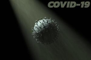3d återges korona virus eller covid-19 med text på vit bakgrund. foto