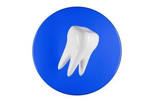 blekning tand på blå podium. dental klinik 3d framställa logotyp. foto