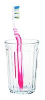 rosa tandborste i glas isolerat på vit foto
