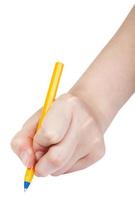 hand drar förbi enkel penna isolerat på dugg foto