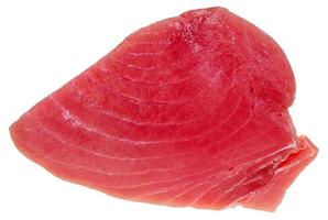 ovan se av skiva av rå tonfisk fisk kött isolerat foto