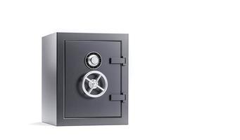 3d framställa av metallisk säker deposition låda med koda låsa på vit isolerat bakgrund foto