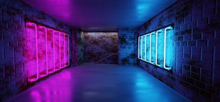 trogen vetenskap fiktion lyx modern neon glöd rektangel ram form rader rör lila rosa blå Färg Glödlampa mörk tömma grunge betong foto