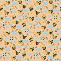 honung bi sömlös mönster sommar mönster är perfekt för tyg design, textil, tapet, omslag papper, förpackning och Övrig trendig Produkter foto