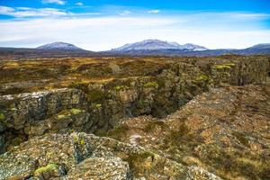 pingvellir, eller thingvellir, en webbplats av historisk och kulturell nationell parkera i sydvästlig Island, gräns mellan de norr amerikan tektoniska tallrik och de eurasian foto