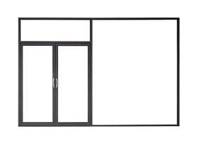 verklig modern svart Lagra främre dubbel- glas dörr fönster ram isolerat på vit bakgrund foto