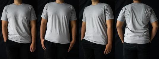 eleganta män ha på sig enkel t-tröjor för mockups. tom t-shirt design visas från de tillbaka och främre sidor. foto