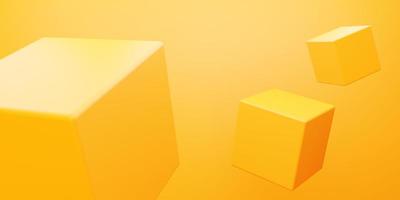 3d tolkning av orange gul kub abstrakt geometrisk bakgrund. scen för reklam, teknologi, monter, baner, kosmetisk, mode, företag, metavers. sci-fi illustration. produkt visa foto