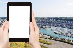 turist fotografier av etretat stad i normandie foto