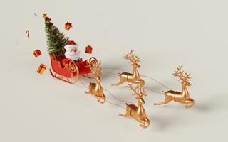 3d illustration av santa claus ridning på släde med gåva låda foto