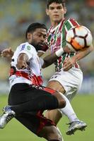 rio, Brasilien - april 11, 2018 - harold reina spelare i match mellan fluminense och nacional potossi förbi de sulamerica mästerskap i maracana stadion foto