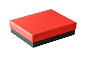 attrapp röd och svart låda isolerat på vit bakgrund foto
