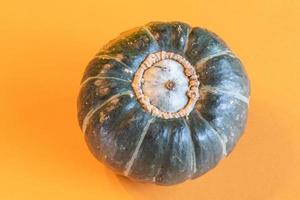 ett isolerat grön kabocha squash på ett orange bakgrund. foto