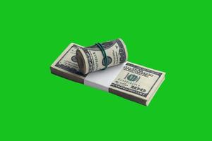 bunt av oss dollar räkningar isolerat på krom nyckel grön. packa av amerikan pengar med hög upplösning på perfekt grön mask foto