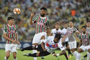 rio, Brasilien - april 11, 2018 - harold reina spelare i match mellan fluminense och nacional potossi förbi de sulamerica mästerskap i maracana stadion foto