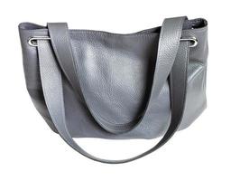 handgjord grå läder mjuk handväska isolerat foto