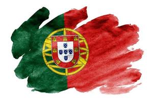portugal flagga är avbildad i flytande vattenfärg stil isolerat på vit bakgrund foto