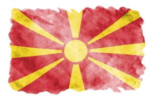 macedonia flagga är avbildad i flytande vattenfärg stil isolerat på vit bakgrund foto