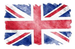 bra storbritannien flagga är avbildad i flytande vattenfärg stil isolerat på vit bakgrund foto
