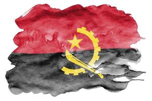 angola flagga är avbildad i flytande vattenfärg stil isolerat på vit bakgrund foto