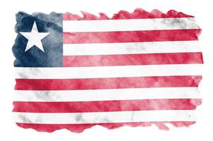 Liberia flagga är avbildad i flytande vattenfärg stil isolerat på vit bakgrund foto