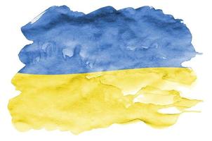 ukraina flagga är avbildad i flytande vattenfärg stil isolerat på vit bakgrund foto