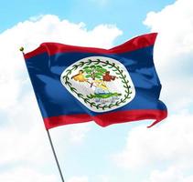 flagga av belize Uppfostrad upp i de himmel foto