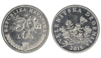 50 kroatisk lipa kn mynt med både sidor på isolerat vit bakgrund foto