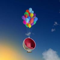 boll stol flygande i de luft med helium ballonger - 3d illustration foto